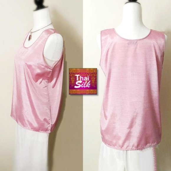 SIAM SILK 100% Thai Silk PINK Womens Tank Top Slip-on Round Neckline Sleeveless - Picture 3 of 12